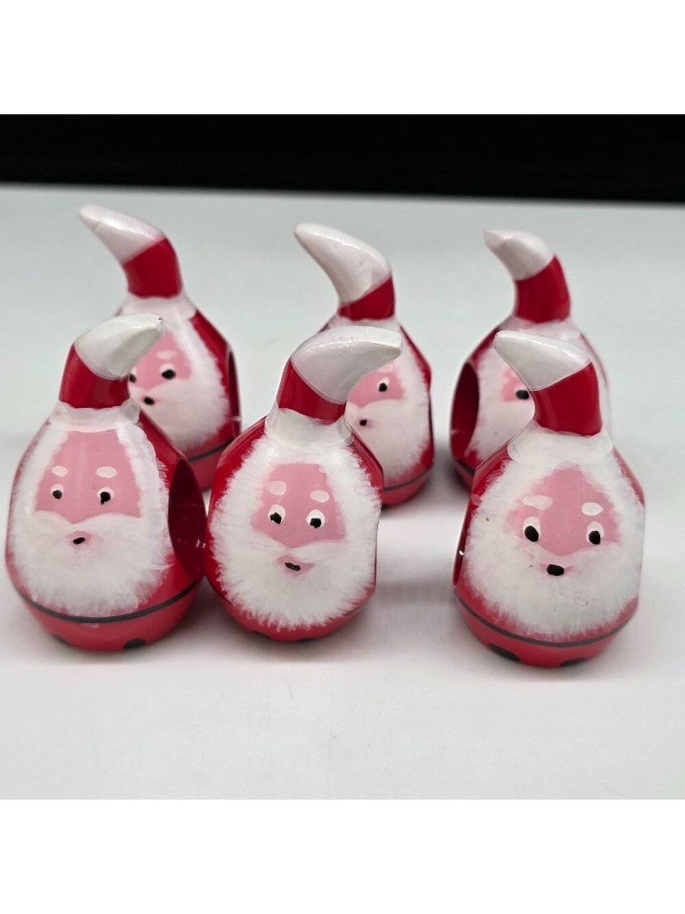 Holiday Napkin Rings Wooden Carved Santa Head Set of 6